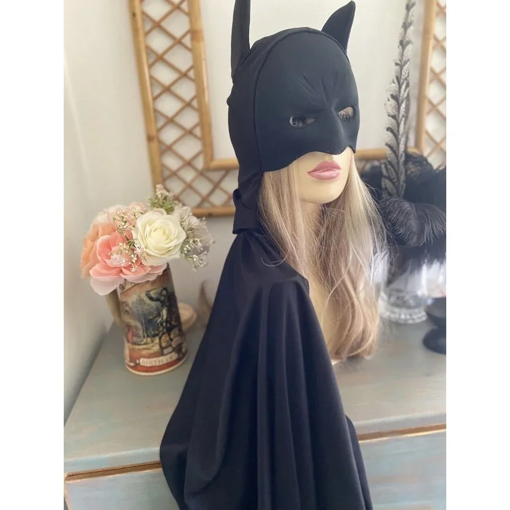 Black Batman Halloween Mask Cape‎ Costume Adult Child Sz Small 35